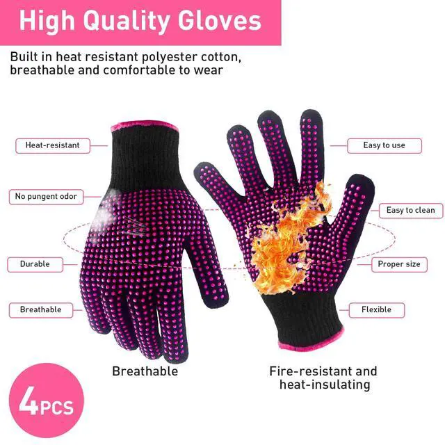 Alt view image 3 of 7 - 4 Pieces Heat Resistant Gloves with Silicone Bumps for Hair Styling Heat Blocking Gloves for Curling,Flat Iron and Hair Styling Toolsfor Hair Styling Sublimation