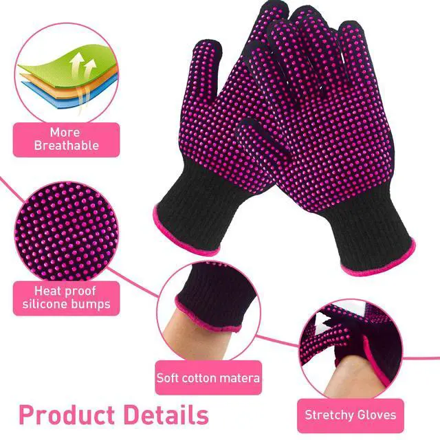 Alt view image 4 of 7 - 4 Pieces Heat Resistant Gloves with Silicone Bumps for Hair Styling Heat Blocking Gloves for Curling,Flat Iron and Hair Styling Toolsfor Hair Styling Sublimation