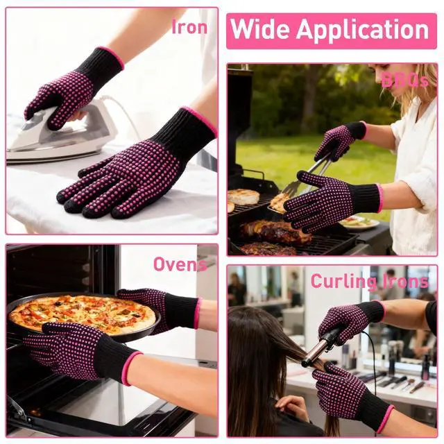 Alt view image 6 of 7 - 4 Pieces Heat Resistant Gloves with Silicone Bumps for Hair Styling Heat Blocking Gloves for Curling,Flat Iron and Hair Styling Toolsfor Hair Styling Sublimation