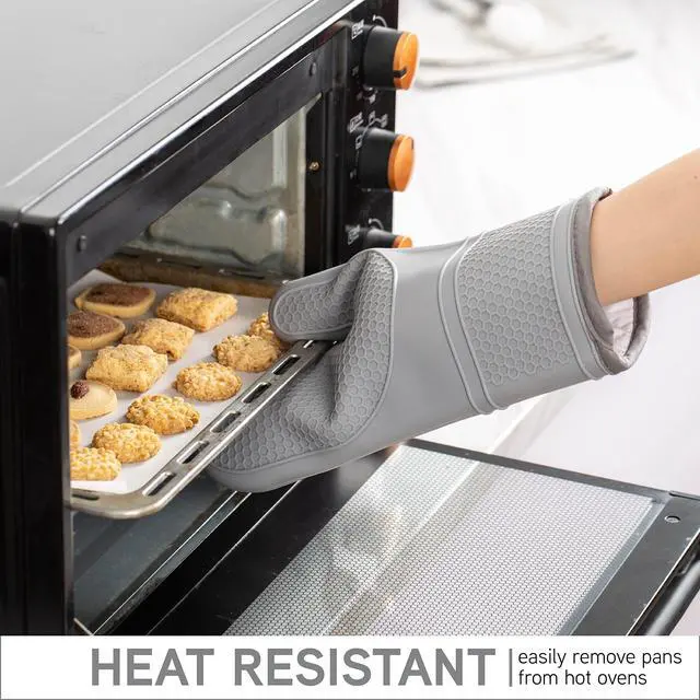 Alt view image 2 of 7 - Silicone Oven Mitts- Heat Resistant Gloves with Soft Quilted Lining Oven Mitt Pot Holders for Cooking and BBQ, Gray, Mitt Set