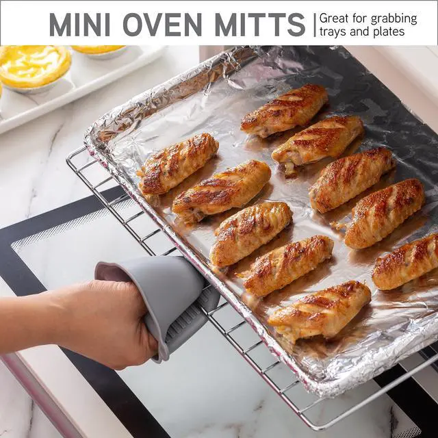 Alt view image 3 of 7 - Silicone Oven Mitts- Heat Resistant Gloves with Soft Quilted Lining Oven Mitt Pot Holders for Cooking and BBQ, Gray, Mitt Set