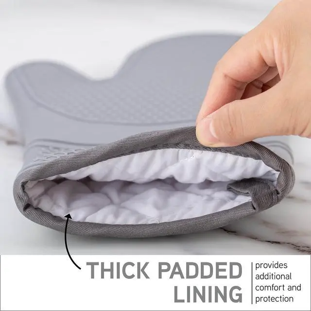 Alt view image 4 of 7 - Silicone Oven Mitts- Heat Resistant Gloves with Soft Quilted Lining Oven Mitt Pot Holders for Cooking and BBQ, Gray, Mitt Set