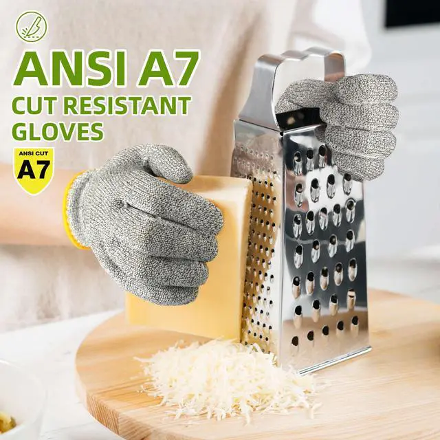 Alt view image 2 of 7 - 2 Pairs High Level ANSI A7 Cut Resistant Gloves, Food Grade Cutting Gloves for Chef, Mandoline Glove for Kitchen Meat Cutting, Wood Caving, Ambidextrous, Breathable & Heat Resistant, PR1508, M