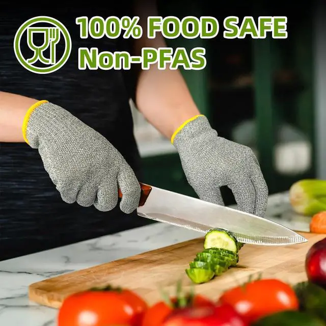 Alt view image 3 of 7 - 2 Pairs High Level ANSI A7 Cut Resistant Gloves, Food Grade Cutting Gloves for Chef, Mandoline Glove for Kitchen Meat Cutting, Wood Caving, Ambidextrous, Breathable & Heat Resistant, PR1508, M