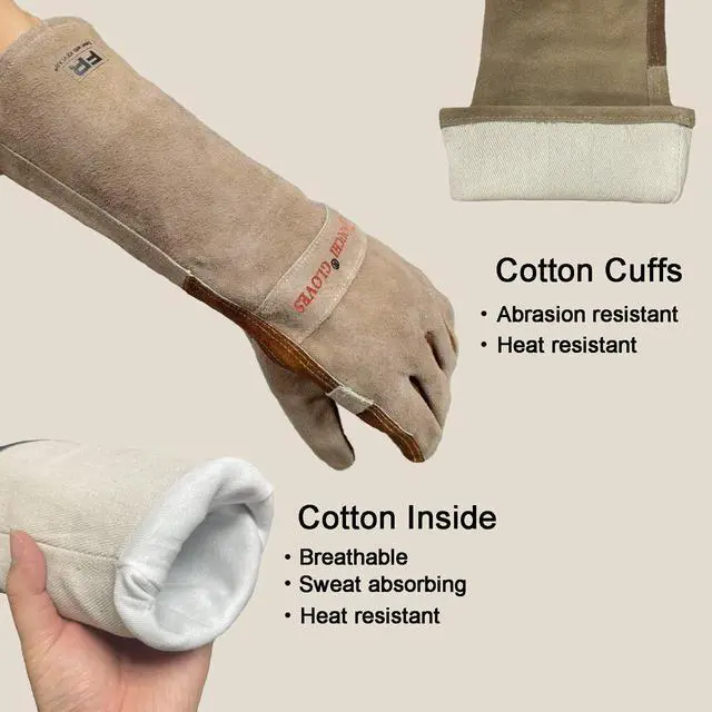 Alt view image 2 of 7 - Leather Welding Gloves for Men,Long Sleeve Fireproof and Heat Resistant Mitts for Firefighting,Fireplace,Oven,Baking,BBQ,Stove,Pot Holder,Yard Work Thorn Proof (Brown Large)