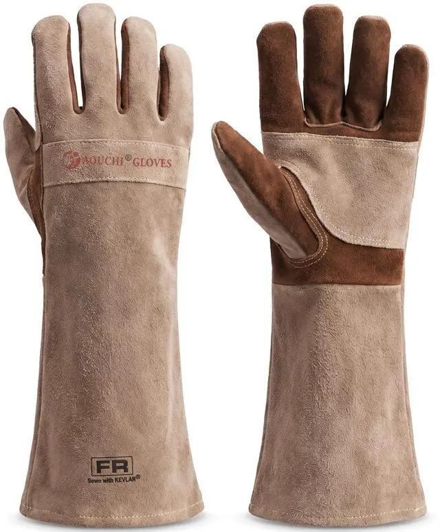 Main image of Leather Welding Gloves for Men,Long Sleeve Fireproof and Heat Resistant Mitts for Firefighting,Fireplace,Oven,Baking,BBQ,Stove,Pot Holder,Yard Work Thorn Proof (Brown Large)