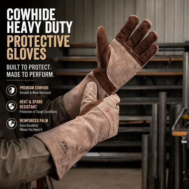 Alt view image 6 of 7 - Leather Welding Gloves for Men,Long Sleeve Fireproof and Heat Resistant Mitts for Firefighting,Fireplace,Oven,Baking,BBQ,Stove,Pot Holder,Yard Work Thorn Proof (Brown Large)
