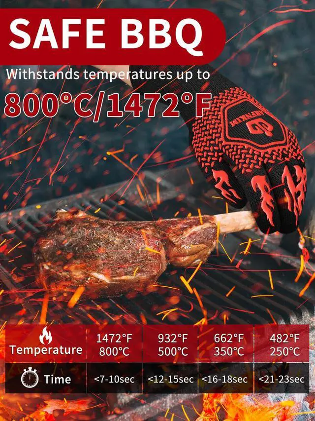 Alt view image 2 of 7 - BBQ Oven Gloves, 1472 3-Layers Heat Resistant Oven Mitts Silicone Non-Slip Cooking Gloves for Barbecue, Grilling, Baking, Welding, Smoker (A Pair) (Red)
