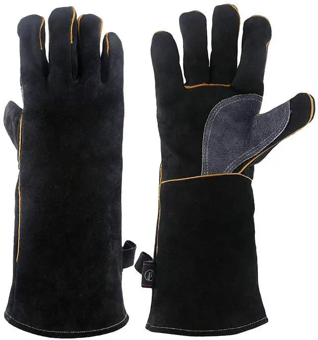 Main image of Extreme Heat & Fire Resistant Gloves Leather with Kevlar Stitching,Mitts Perfect for Fireplace, Stove, Oven, Grill, Welding, BBQ, Mig, Pot Holder, Animal Handling
