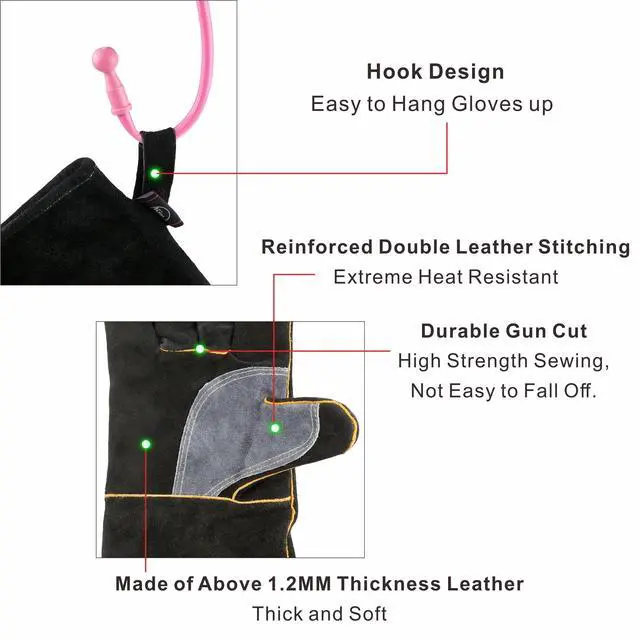 Alt view image 4 of 7 - Extreme Heat & Fire Resistant Gloves Leather with Kevlar Stitching,Mitts Perfect for Fireplace, Stove, Oven, Grill, Welding, BBQ, Mig, Pot Holder, Animal Handling