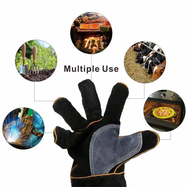 Alt view image 7 of 7 - Extreme Heat & Fire Resistant Gloves Leather with Kevlar Stitching,Mitts Perfect for Fireplace, Stove, Oven, Grill, Welding, BBQ, Mig, Pot Holder, Animal Handling