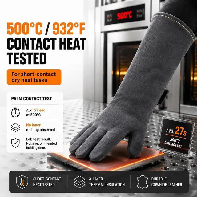 Alt view image 3 of 7 - Welding Gloves: Upgraded Thicker 932°F Heat Resistant, Gray, 14 Inch
