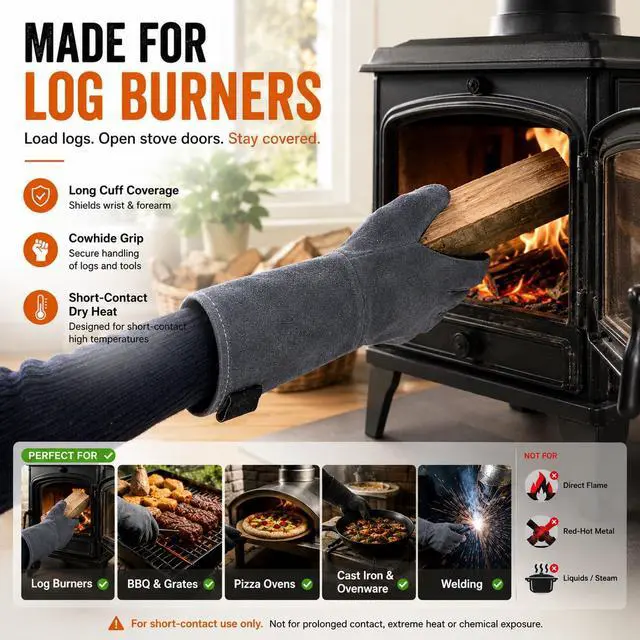 Alt view image 6 of 7 - Welding Gloves: Upgraded Thicker 932°F Heat Resistant, Gray, 14 Inch