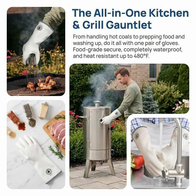 Alt view image 5 of 7 - Silicone Oven Gloves Heat Resistant with Fingers, Heat Proof Oven Mitts for Baking, Grilling & Cooking, Kitchen Barbecue Smoker Gloves, Food Grade, Waterproof, 1 Pair (8)
