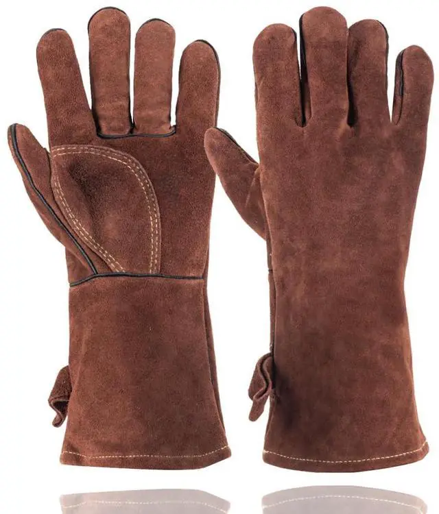 Main image of Fireproof Gloves for Fireplace & Fire Pit, Welding Gloves for Men & Women - 14 Inch Heat Resistant Leather Work Gloves (662) for MIG/TIG, BBQ, Camping - Premium Cowhide, Durable
