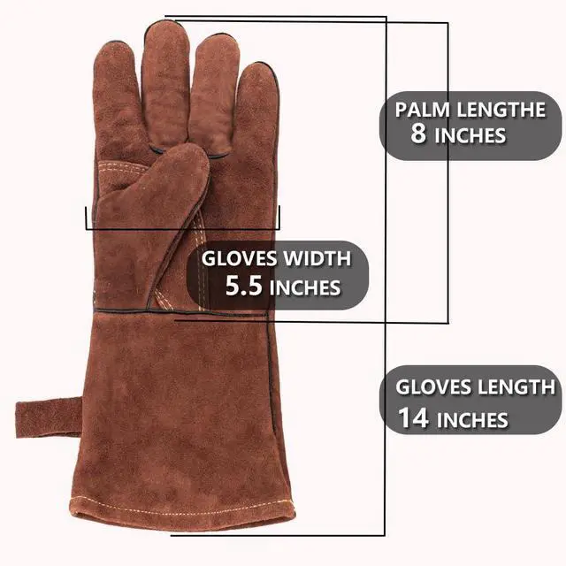 Alt view image 2 of 7 - Fireproof Gloves for Fireplace & Fire Pit, Welding Gloves for Men & Women - 14 Inch Heat Resistant Leather Work Gloves (662) for MIG/TIG, BBQ, Camping - Premium Cowhide, Durable