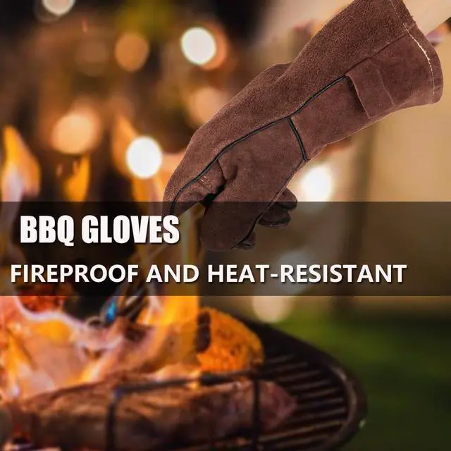 Alt view image 4 of 7 - Fireproof Gloves for Fireplace & Fire Pit, Welding Gloves for Men & Women - 14 Inch Heat Resistant Leather Work Gloves (662) for MIG/TIG, BBQ, Camping - Premium Cowhide, Durable