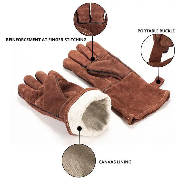 Alt view image 5 of 7 - Fireproof Gloves for Fireplace & Fire Pit, Welding Gloves for Men & Women - 14 Inch Heat Resistant Leather Work Gloves (662) for MIG/TIG, BBQ, Camping - Premium Cowhide, Durable