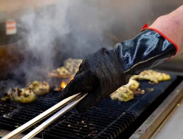 Alt view image 4 of 6 - Leather BBQ Gloves, Heat & Fire Resistant, Suede Palm, Puncture & Cut Resistant, Cotton Lining, Ideal for Grilling, Animal Handling, Gardening, Thorn Pruning, Fire Pit & Outdoor Work