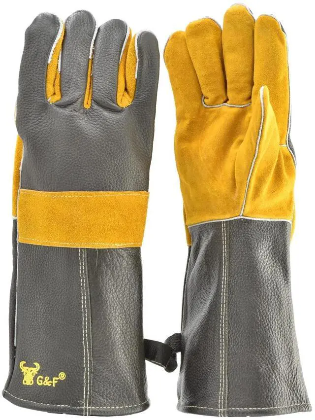 Main image of Premium Leather Heat-Resistant Gloves BBQ, Fireplace Puncture, Cut, and Fire Protection with Cotton Lining and Kevlar Stitch Durable Suede and Cowhide Leather