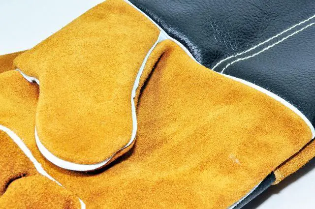 Alt view image 3 of 7 - Premium Leather Heat-Resistant Gloves BBQ, Fireplace Puncture, Cut, and Fire Protection with Cotton Lining and Kevlar Stitch Durable Suede and Cowhide Leather