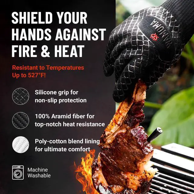 Alt view image 2 of 7 - Small Heat Resistant Grilling Gloves for Women - Heat & Fire Proof Gloves for BBQ with Silicone & Cotton Lining | Barbeque, Kitchen, Baking, Oven Gloves for Meat Handling