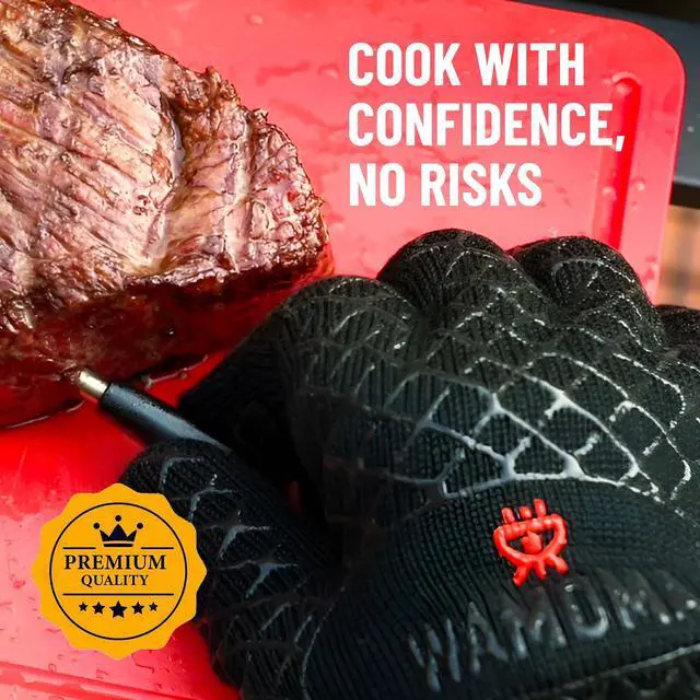 Alt view image 4 of 7 - Small Heat Resistant Grilling Gloves for Women - Heat & Fire Proof Gloves for BBQ with Silicone & Cotton Lining | Barbeque, Kitchen, Baking, Oven Gloves for Meat Handling