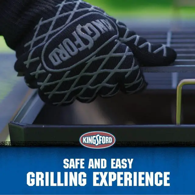 Alt view image 2 of 7 - Heat Resistant BBQ Grill Gloves, Aramid Fiber and Silicone Grip, Five Finger Gloves for Grilling, Baking, Frying, Smoker and Fire Pit Outdoor Use, One Size - 2 Count