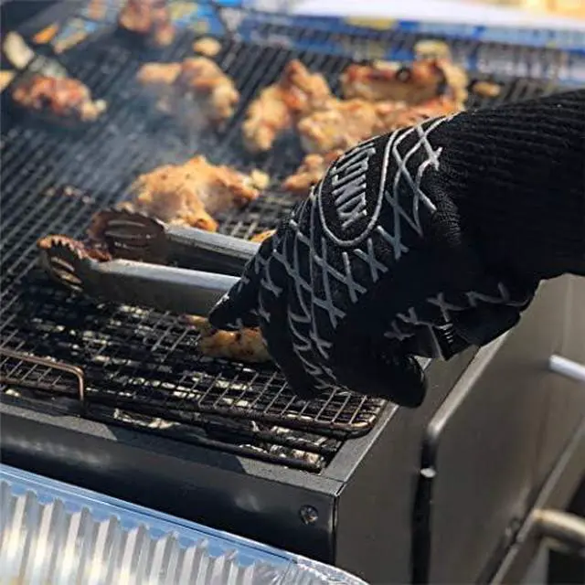 Alt view image 5 of 7 - Heat Resistant BBQ Grill Gloves, Aramid Fiber and Silicone Grip, Five Finger Gloves for Grilling, Baking, Frying, Smoker and Fire Pit Outdoor Use, One Size - 2 Count
