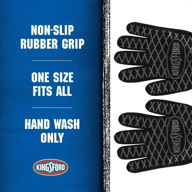 Alt view image 3 of 7 - Heat Resistant BBQ Grill Gloves, Aramid Fiber and Silicone Grip, Five Finger Gloves for Grilling, Baking, Frying, Smoker and Fire Pit Outdoor Use, One Size - 2 Count