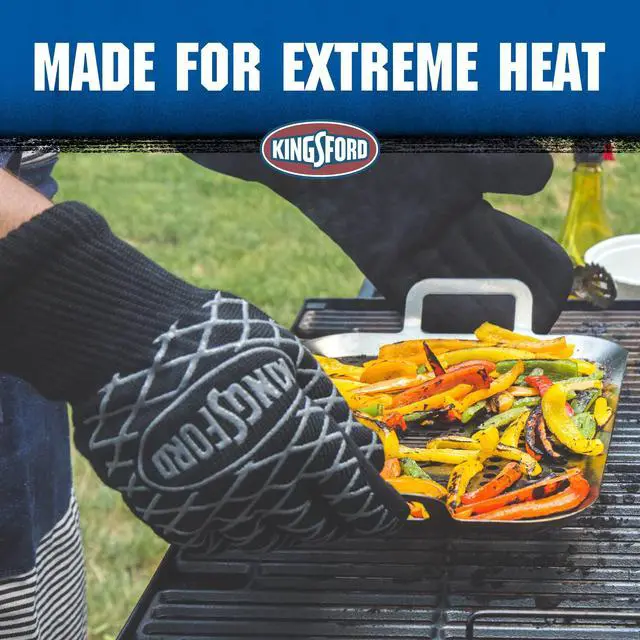 Alt view image 4 of 7 - Heat Resistant BBQ Grill Gloves, Aramid Fiber and Silicone Grip, Five Finger Gloves for Grilling, Baking, Frying, Smoker and Fire Pit Outdoor Use, One Size - 2 Count
