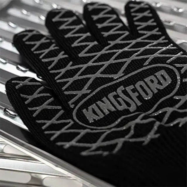 Alt view image 6 of 7 - Heat Resistant BBQ Grill Gloves, Aramid Fiber and Silicone Grip, Five Finger Gloves for Grilling, Baking, Frying, Smoker and Fire Pit Outdoor Use, One Size - 2 Count