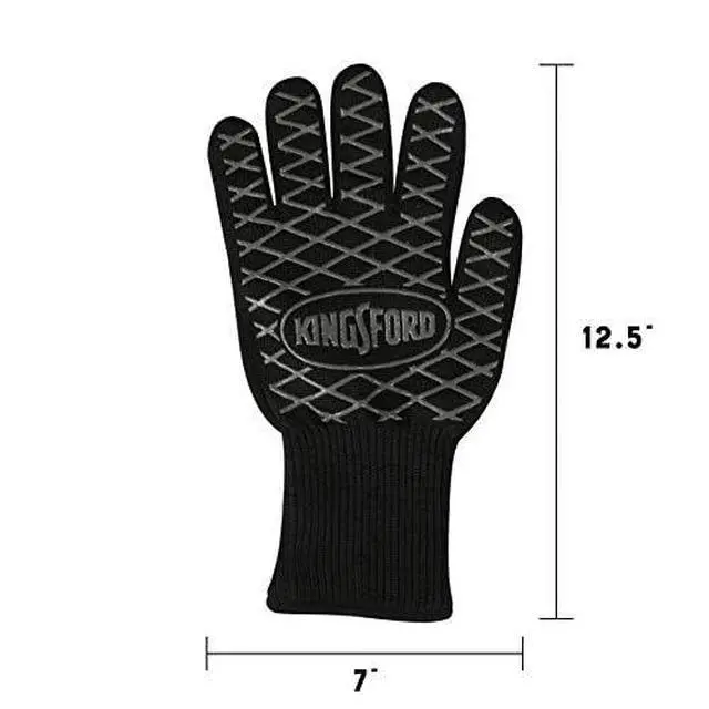 Alt view image 7 of 7 - Heat Resistant BBQ Grill Gloves, Aramid Fiber and Silicone Grip, Five Finger Gloves for Grilling, Baking, Frying, Smoker and Fire Pit Outdoor Use, One Size - 2 Count