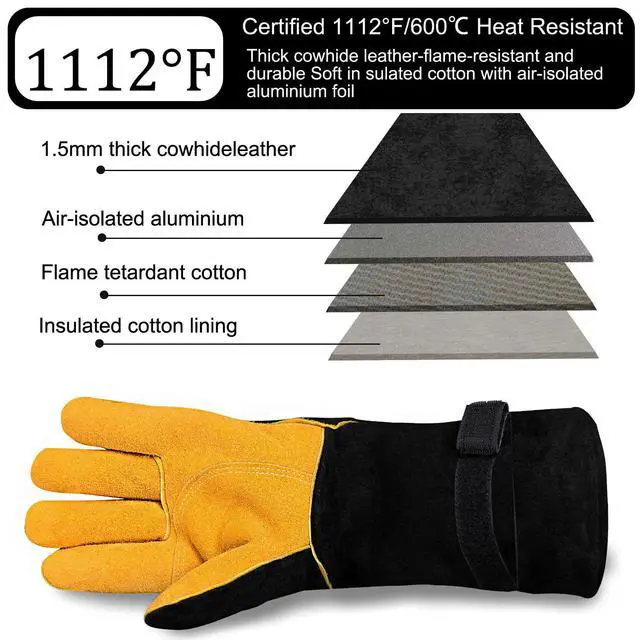 Alt view image 2 of 7 - Welding Gloves, 1112°F Heat/Fire Resistant/Leather Forge Gloves, with Kevlar Stitching String, 16 inches Extra Long Sleeve and Fireproof Hook and Loop Tape,fit for Mig/Tig
