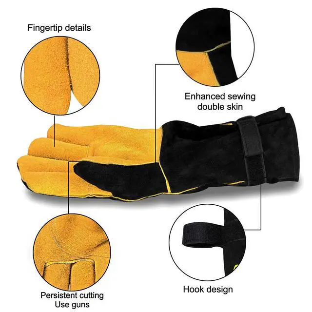 Alt view image 3 of 7 - Welding Gloves, 1112°F Heat/Fire Resistant/Leather Forge Gloves, with Kevlar Stitching String, 16 inches Extra Long Sleeve and Fireproof Hook and Loop Tape,fit for Mig/Tig