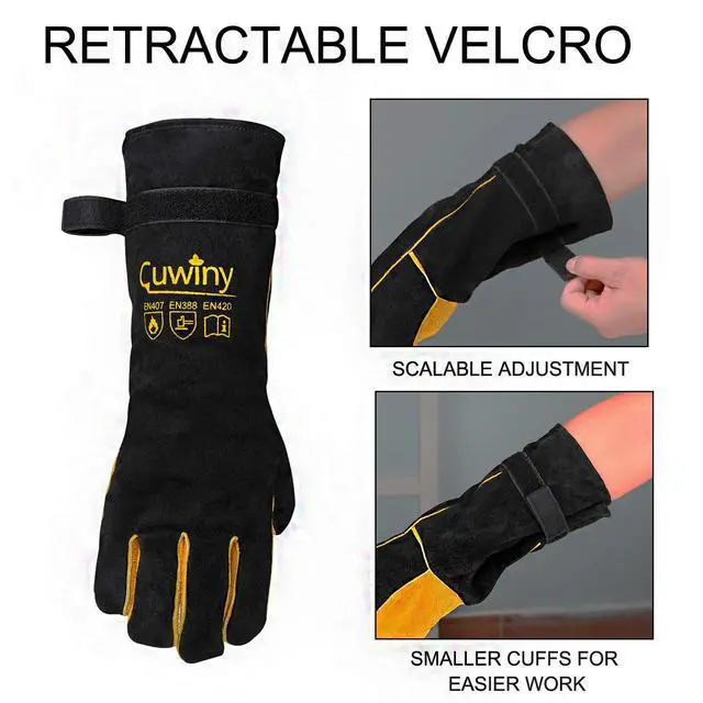 Alt view image 5 of 7 - Welding Gloves, 1112°F Heat/Fire Resistant/Leather Forge Gloves, with Kevlar Stitching String, 16 inches Extra Long Sleeve and Fireproof Hook and Loop Tape,fit for Mig/Tig