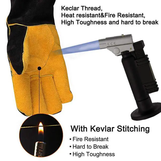 Alt view image 4 of 7 - Welding Gloves, 1112°F Heat/Fire Resistant/Leather Forge Gloves, with Kevlar Stitching String, 16 inches Extra Long Sleeve and Fireproof Hook and Loop Tape,fit for Mig/Tig
