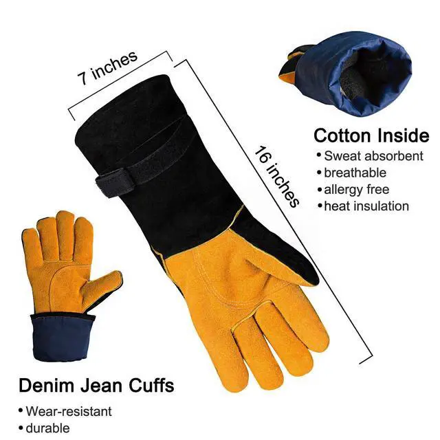 Alt view image 6 of 7 - Welding Gloves, 1112°F Heat/Fire Resistant/Leather Forge Gloves, with Kevlar Stitching String, 16 inches Extra Long Sleeve and Fireproof Hook and Loop Tape,fit for Mig/Tig