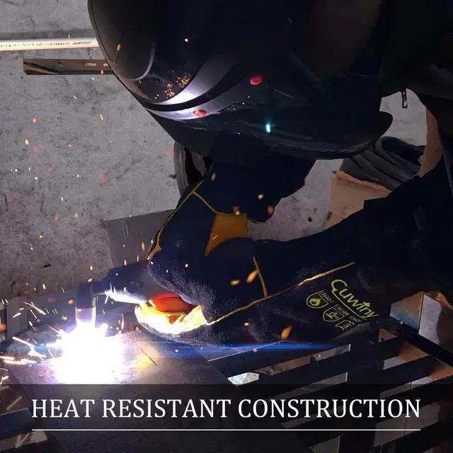 Alt view image 7 of 7 - Welding Gloves, 1112°F Heat/Fire Resistant/Leather Forge Gloves, with Kevlar Stitching String, 16 inches Extra Long Sleeve and Fireproof Hook and Loop Tape,fit for Mig/Tig