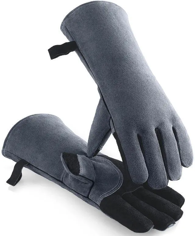 Main image of Welding Gloves 16 Inch, EN407 Certified Heat/Fire Resistant to 932°F, Leather Gauntlet for MIG TIG Stick Welding, BBQ and Forge, Black-gray