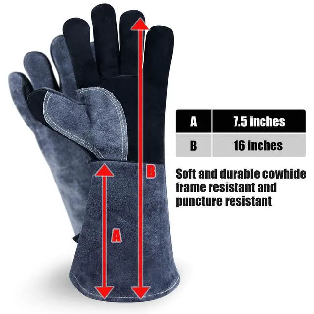 Alt view image 7 of 7 - Welding Gloves 16 Inch, EN407 Certified Heat/Fire Resistant to 932°F, Leather Gauntlet for MIG TIG Stick Welding, BBQ and Forge, Black-gray