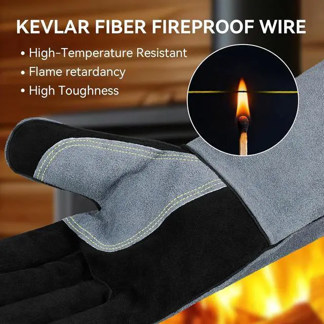 Alt view image 4 of 7 - Welding Gloves 16 Inch, EN407 Certified Heat/Fire Resistant to 932°F, Leather Gauntlet for MIG TIG Stick Welding, BBQ and Forge, Black-gray