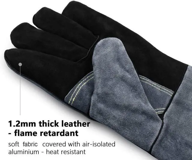Alt view image 6 of 7 - Welding Gloves 16 Inch, EN407 Certified Heat/Fire Resistant to 932°F, Leather Gauntlet for MIG TIG Stick Welding, BBQ and Forge, Black-gray
