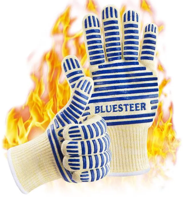 Main image of Oven Gloves, Heat Resistant 540 Degrees Grilling Gloves, Hot Surface Handler Non-Slip Silicone Oven Mitts with Fingers, BBQ Gloves for Cooking/Kitchen/Baking, Pack of 2