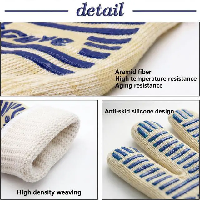 Alt view image 3 of 7 - Oven Gloves, Heat Resistant 540 Degrees Grilling Gloves, Hot Surface Handler Non-Slip Silicone Oven Mitts with Fingers, BBQ Gloves for Cooking/Kitchen/Baking, Pack of 2