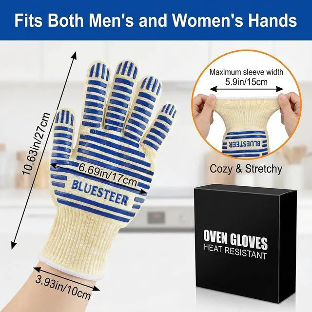 Alt view image 4 of 7 - Oven Gloves, Heat Resistant 540 Degrees Grilling Gloves, Hot Surface Handler Non-Slip Silicone Oven Mitts with Fingers, BBQ Gloves for Cooking/Kitchen/Baking, Pack of 2