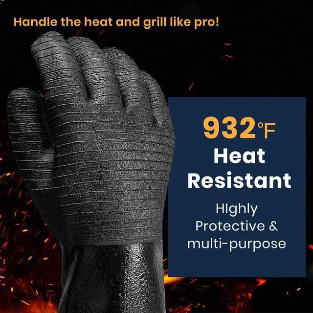 Alt view image 2 of 7 - 18-Inch Heat Resistant BBQ Gloves 932°F Waterproof Long Sleeve Cooking Gloves, Non-Slip Silicone Grip Grill Gloves for Grilling, Smoker, Oven, and Kitchen Use