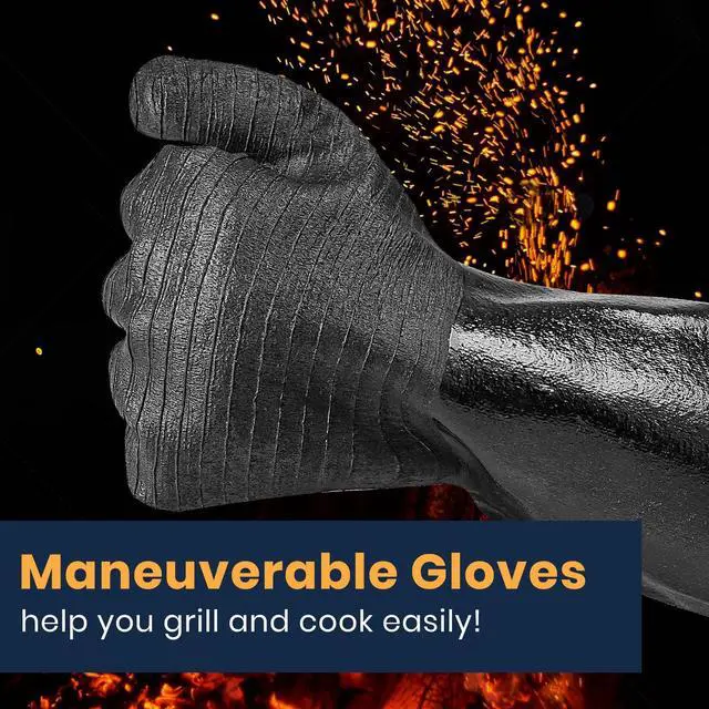 Alt view image 3 of 7 - 18-Inch Heat Resistant BBQ Gloves 932°F Waterproof Long Sleeve Cooking Gloves, Non-Slip Silicone Grip Grill Gloves for Grilling, Smoker, Oven, and Kitchen Use