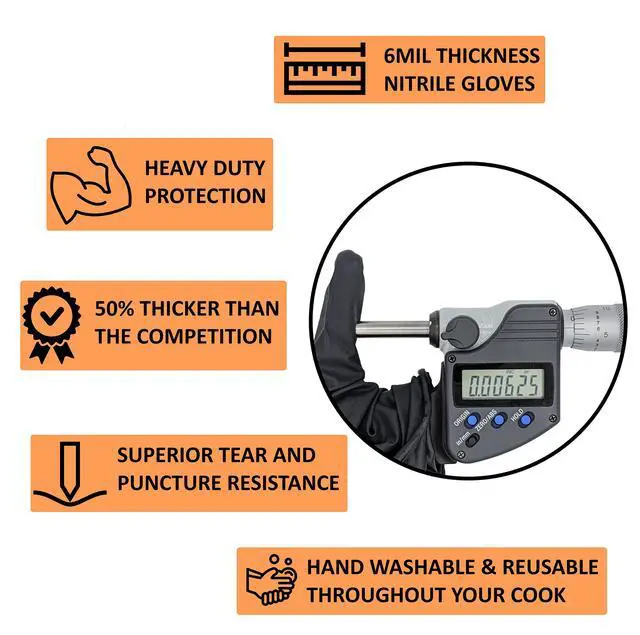 Alt view image 5 of 7 - Black Disposable BBQ Gloves Kit - 50 Heavy Duty Full Textured Grip and 2 Heat Resistant Reusable Glove Liners for BBQ, Grilling, Meat Gloves for Pulling Meat