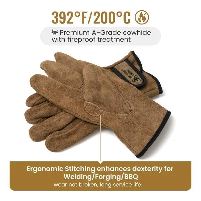 Alt view image 4 of 7 - Welding Gloves,Fireproof Leather Work Gloves for Men/Women - Forge, BBQ, Camping, Wood Stove,Heat-Resistant Cowhide, Comfort Lined